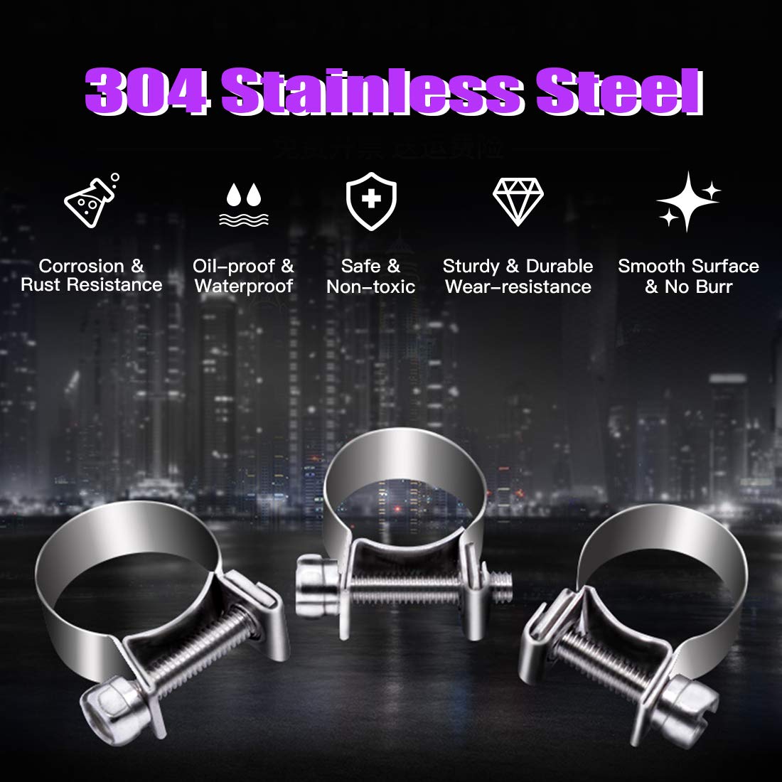 ISPINNER Kit 12 Fascette Stringitubo In Acciaio Inox 304 - Regolabili Da 27 A 102 Mm, Con Vite Senza Fine, Custodia Inclusa - Per Auto, Moto, Idraulica, Barche
