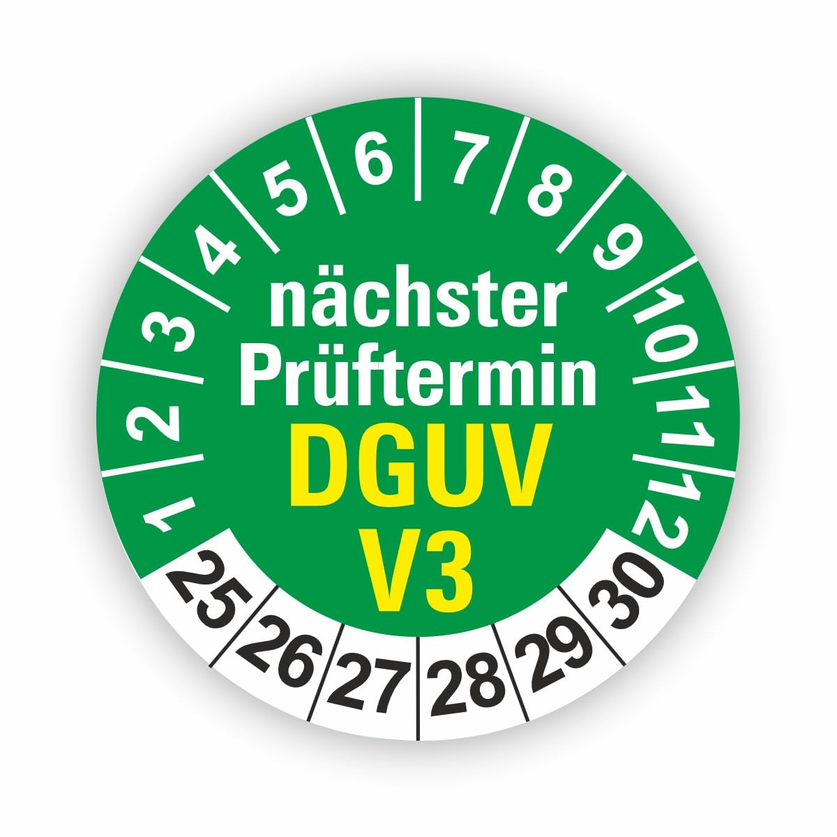Hochwertige Prüfetiketten DGUV V3 Prüfung Ø 30mm - Selbstklebende PVC-Folie - Wartungsetiketten für Prüfung - Prüfplakette für Prüfungsnachweis (1000 Stück)