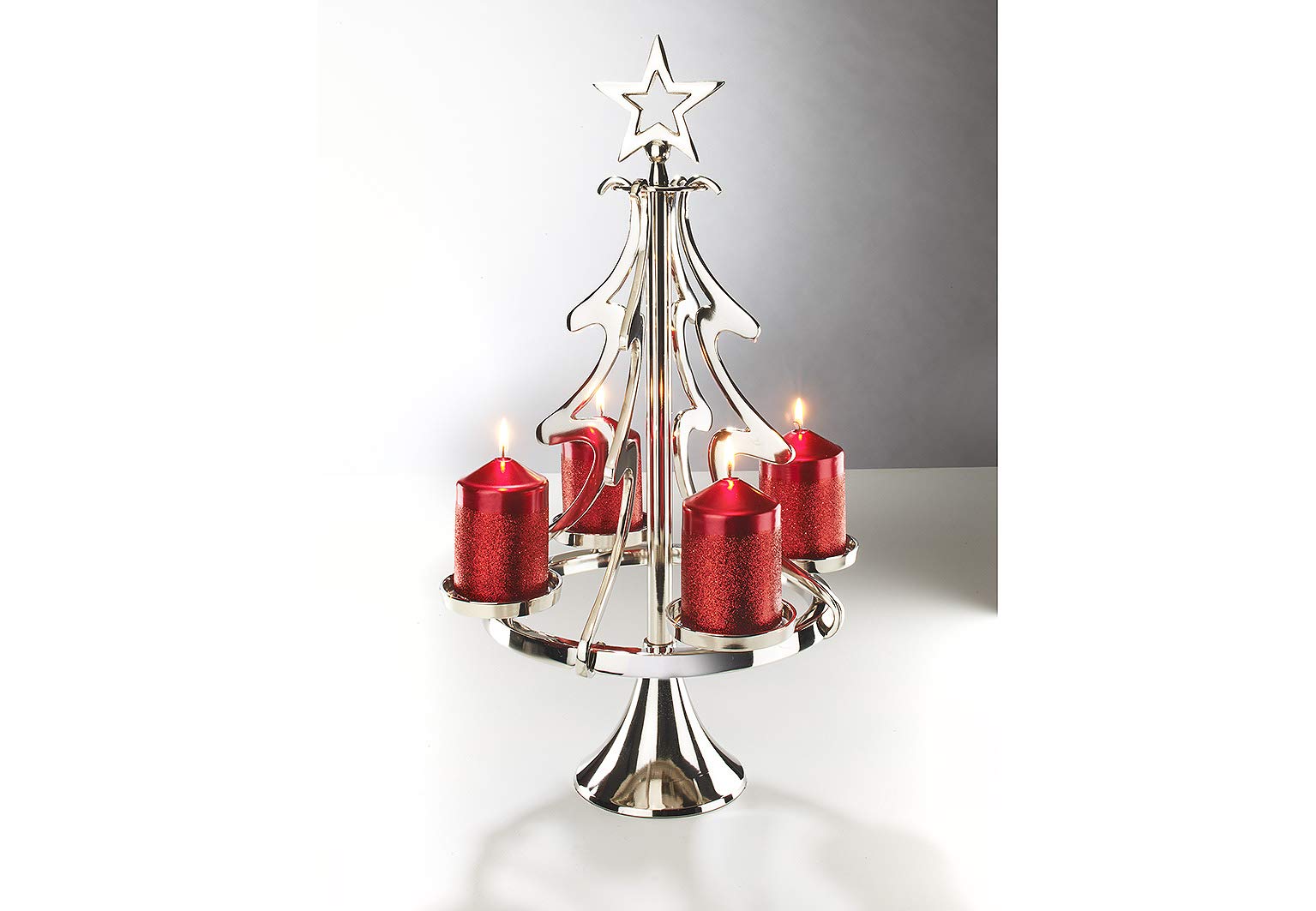 Kobolo Kerzenhalter XMASTREE groß | 32x32x55 cm | Silber | moderner Kerzenständer aus Metall in Weihnachtsbaumform | Stumpenkerzenhalter | eleganter Adventskranz & Weihnachtsdeko für 4 Stumpenkerzen