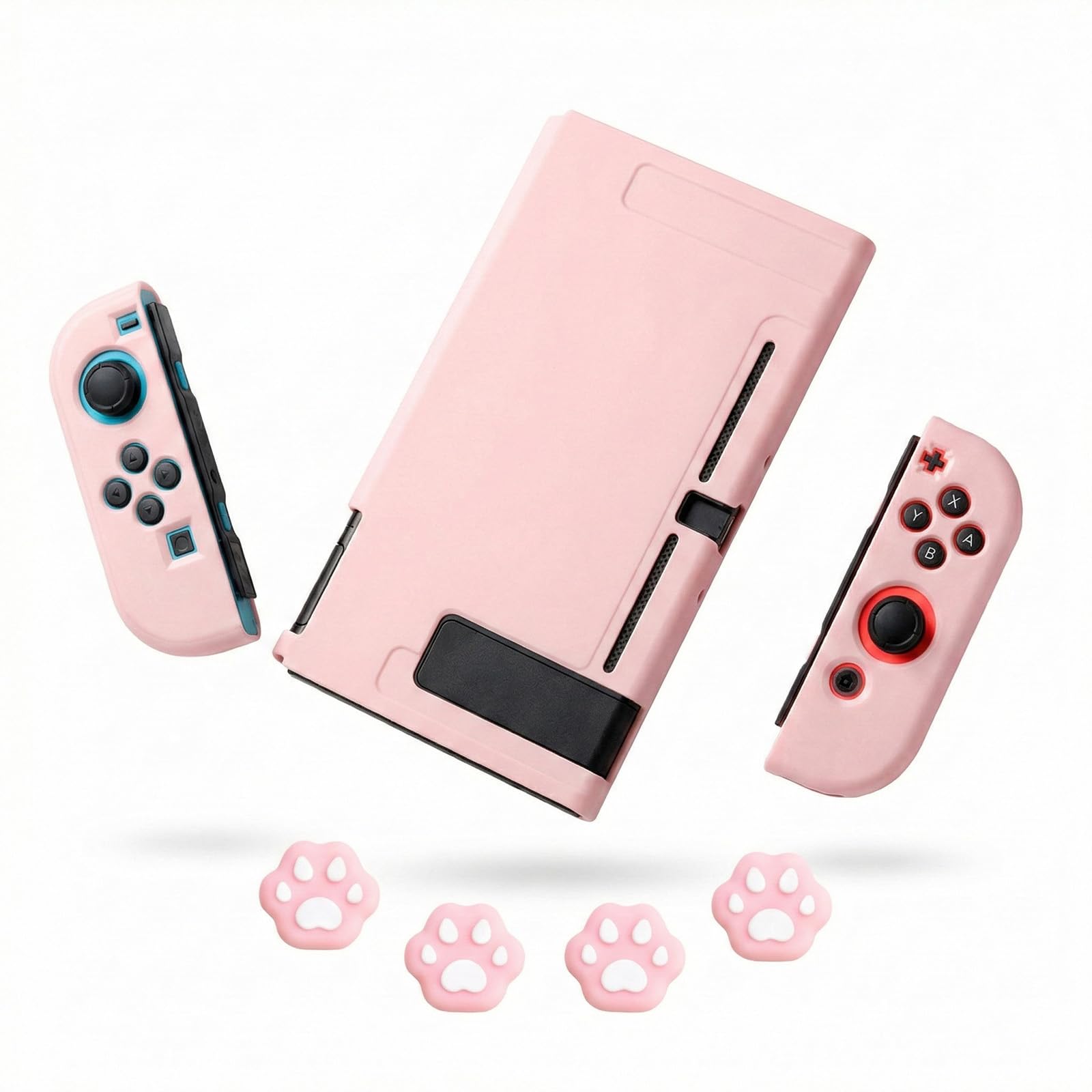URYVAIW Funda Protectora Dividida para Switch - Resistente A Los Arañazos - Acoplable - Funda Ergonómica con 4 Tapas para Joystick Accesorios para Switch, Rosa Cereza
