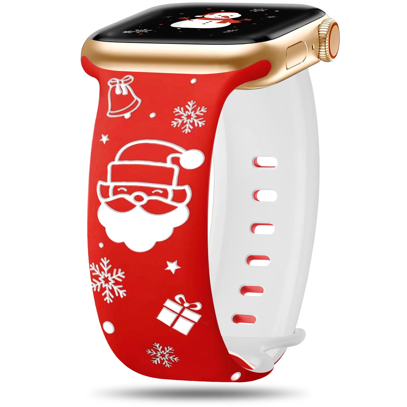 Newlibery Christmas Engraved Silicone Band Women Compatible with Apple Watch 38/40/41/42mm(S10) Two-Tone Santa Claus Soft Lightweight Sport Strap for