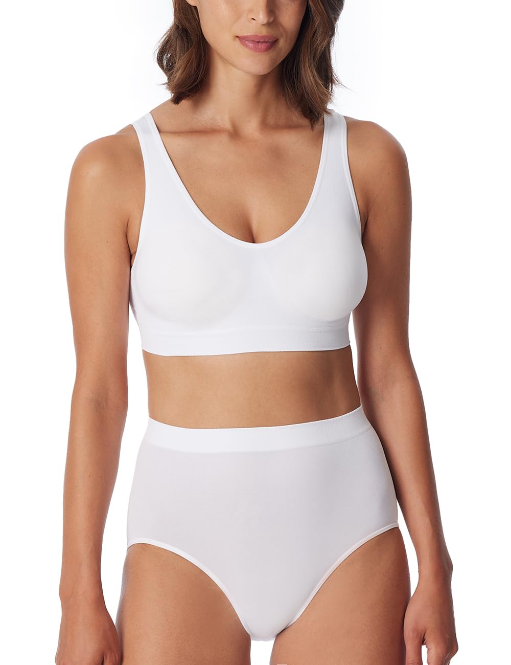 Schiesser Women's Bustier with Removable Pads, Classic Seamless Sports Bra, White_181105, XXL