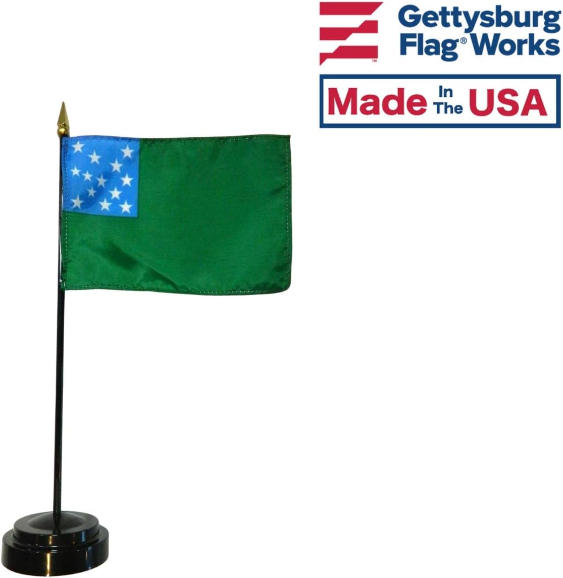 Green Mountain Boys Stick Flag - Vermont Republic - Made in USA (4x6" - Qty. 3 - With Base)
