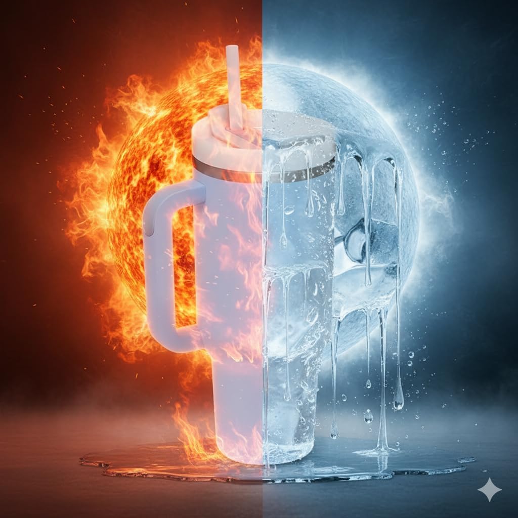 Insulated Stainless Steel Tumbler with Handle and Straw, 40 oz, Multiple Colors, Vacuum Sealed Travel Mug with Straw Lid, Hot and Cold Drink Cup, 304 Steel, 3 Position Lid (Light Blue) - Image 4