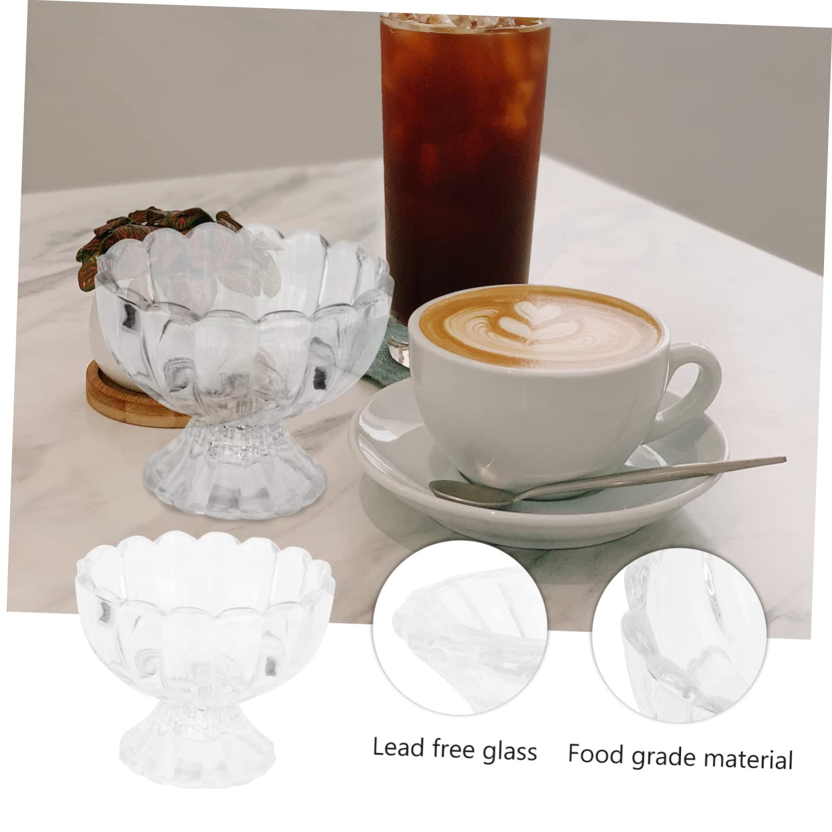 Coppe Dessert in Vetro a Forma di Loto, 150ml, Set 5 Pezzi, Facili da Pulire, per Gelato e Budino