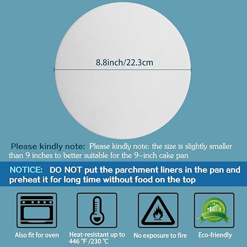 Miniatura 2 de Círculos de pergamino para hornear, juego de 100, papel pergamino redondo antiadherente de 9 pulgadas para molde de pastel desmontable, horno
