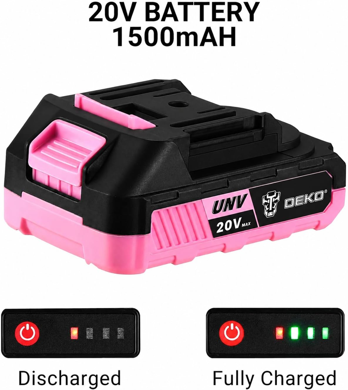 Taladro Inalámbrico, DEKOPRO 20V Taladro Atornillador Bateria con 1 Baterías y Cargador, 40 Nm, 2 Velocidad y LED, Adecuado para Bricolaje en Casa y Jardín,Rosa