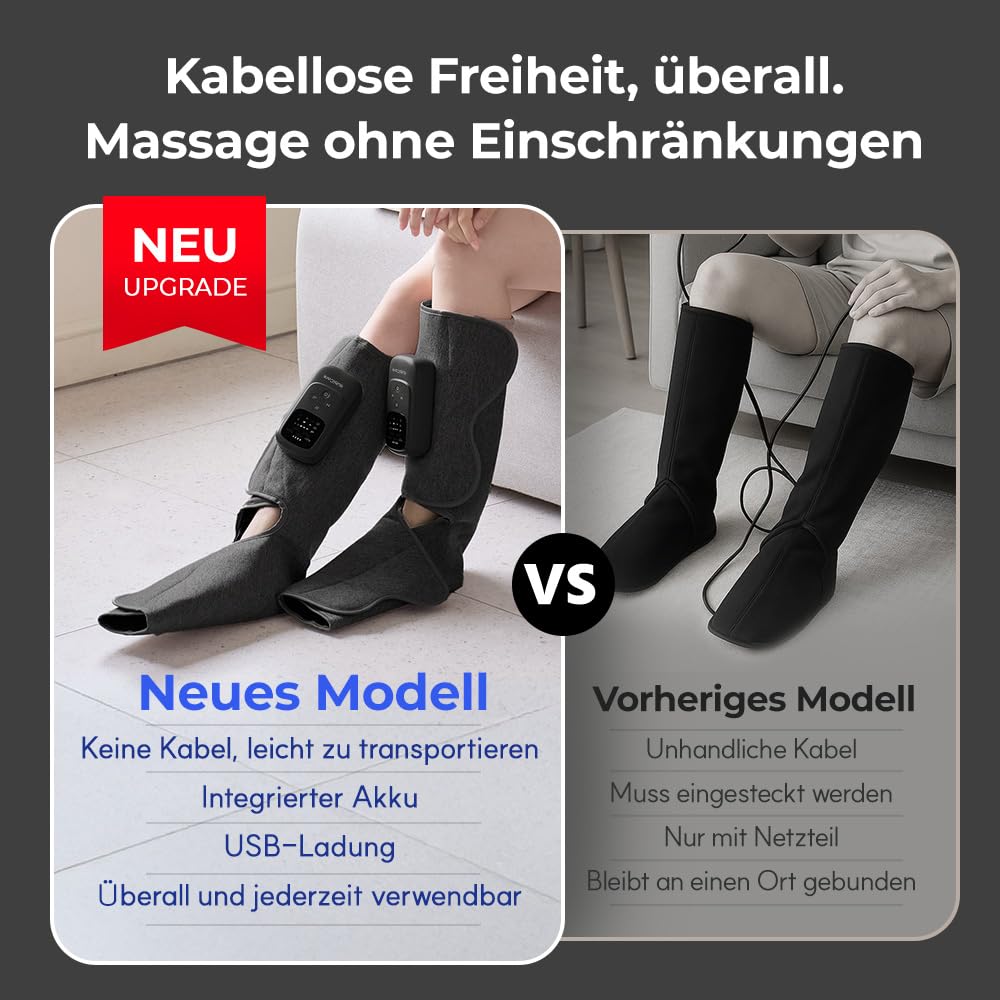 HuBDIC HubiCare Kabelloses Waden- und Fußmassagegerät mit Wärme- und Luftkompression für Durchblutung und Schmerzlinderung, 5 Modi mit 5 Intensitäten, reduziert Schwellungen, Muskelentspannungsgerät