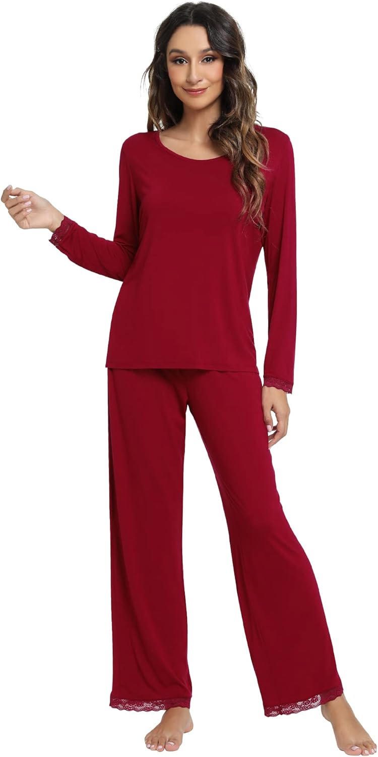 WiWi Viscose from Bamboo Pajamas Sets for Women Soft Long Sleeve Sleepwear and Pants Pjs Lounge Set Loungewear S-XXL