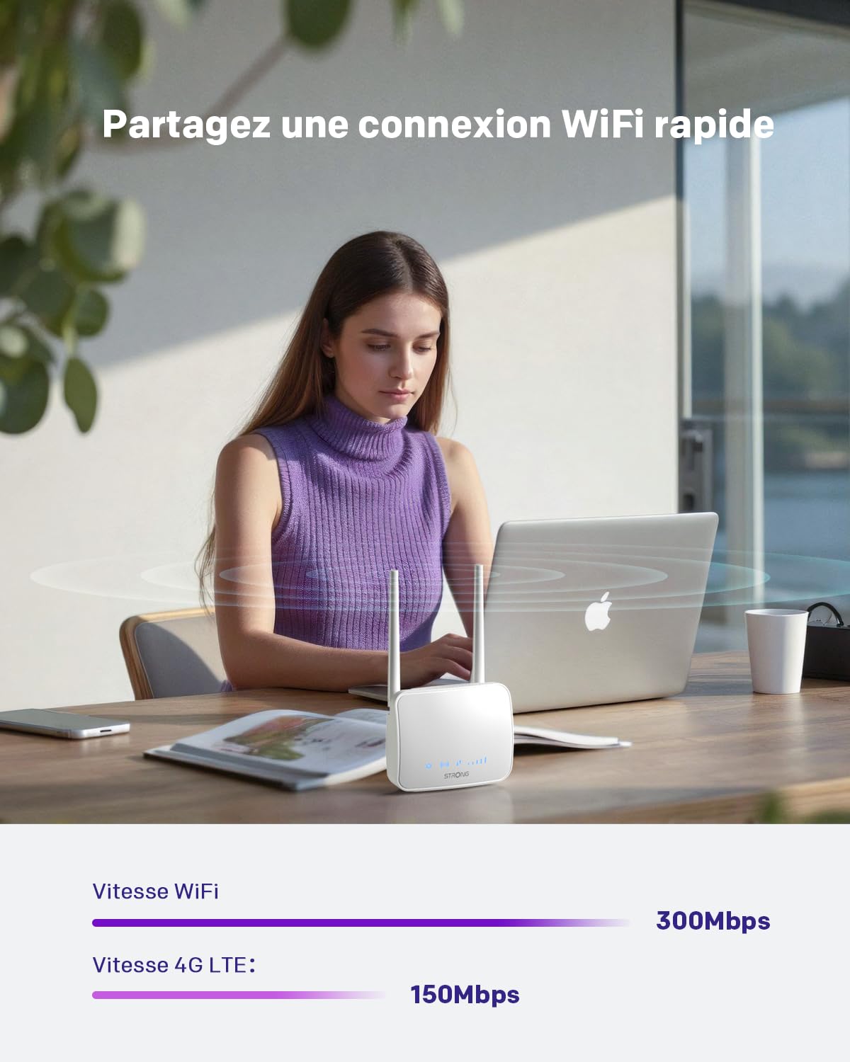 STRONG Routeur 4G LTE, Routeur WiFi N300 supportant Les Cartes SIM, Cat 4 jusqu'à 150Mbit/s, 2 antennes externes, Port LAN Ethernet, Gestion complète du Code PIN, WPA/WPA2, WPS, Plug and Play