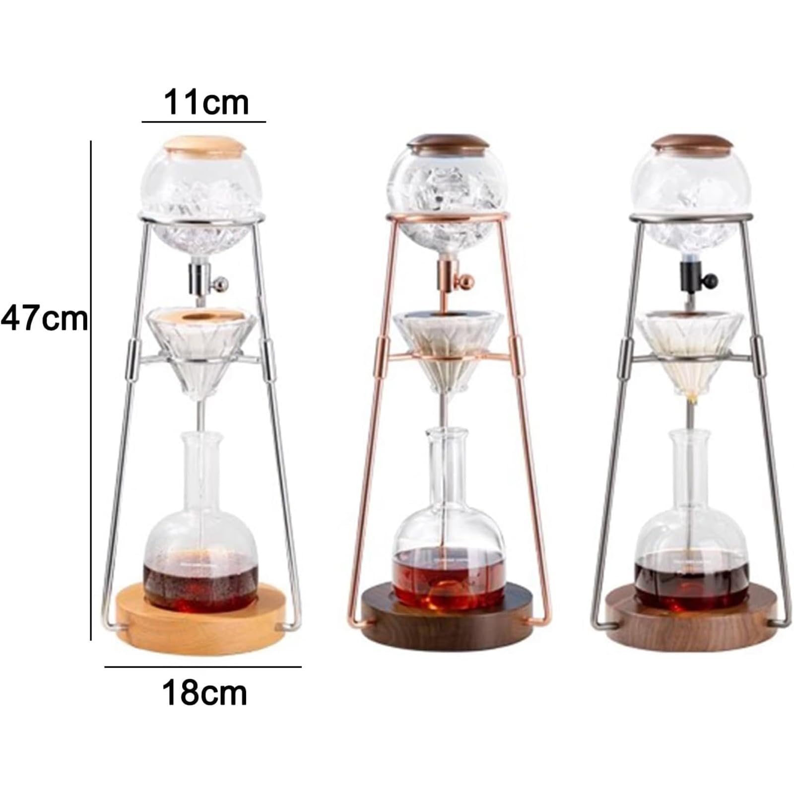 Wieża ociekowa do zimnego zaparzania, 500 ml, dzbanek do kawy, wieża domowa, ekspres do kawy, z podstawą z litego drewna 32 mm, wysokie ciepło borokrzemowe, regulowany przepływ wody, do domowego