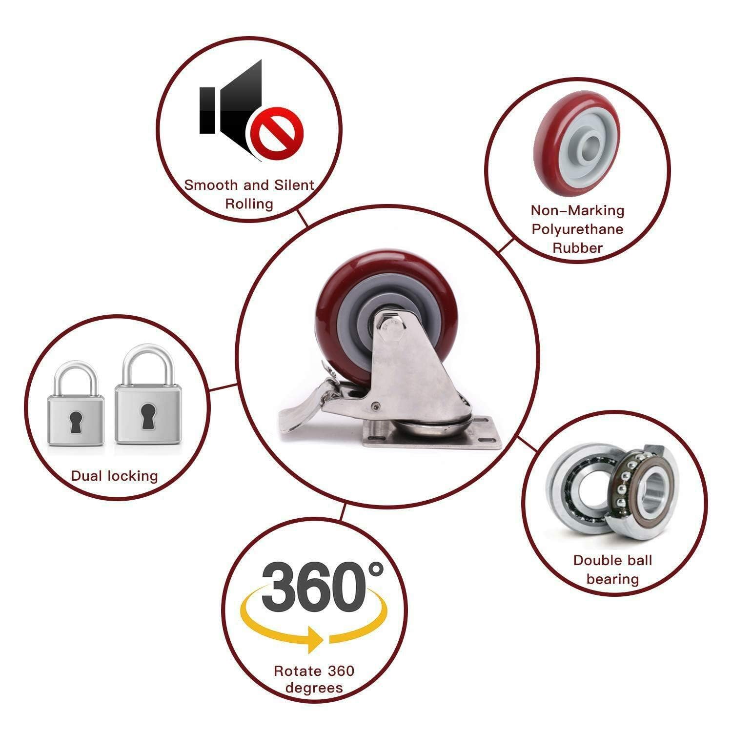 Roulettes pivotantes de 100 mm avec frein - 4 roulettes pour meubles - 100 mm - Charge maximale Roulettes pivotantes de 100 mm avec frein - 4 roulettes pour meubles - 100 mm - Charge maximale