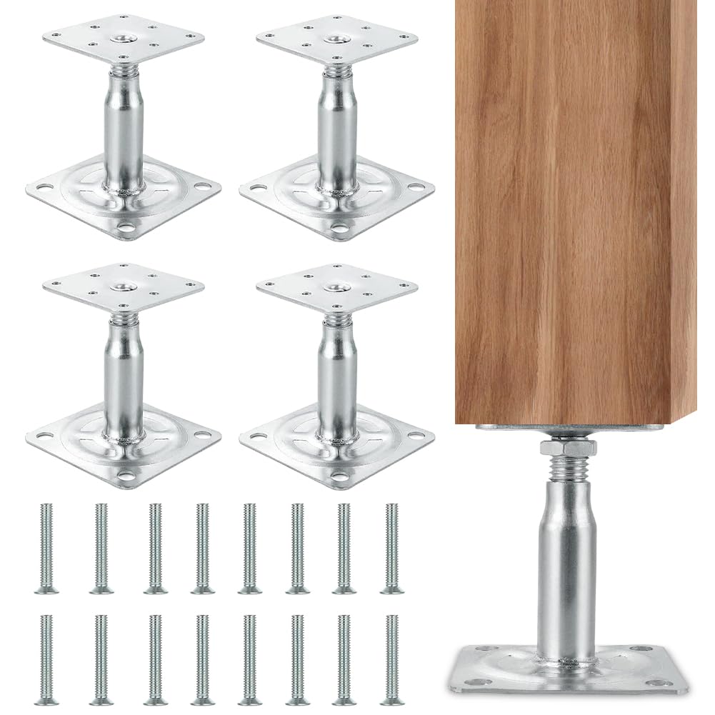 Lot de 4 supports de poteau réglables en hauteur, supports de poteau galvanisés, galvanisés, avec 16 vis, supports de poteau réglables pour bétonner, pieds de support pour abris (4p 100-150mm)