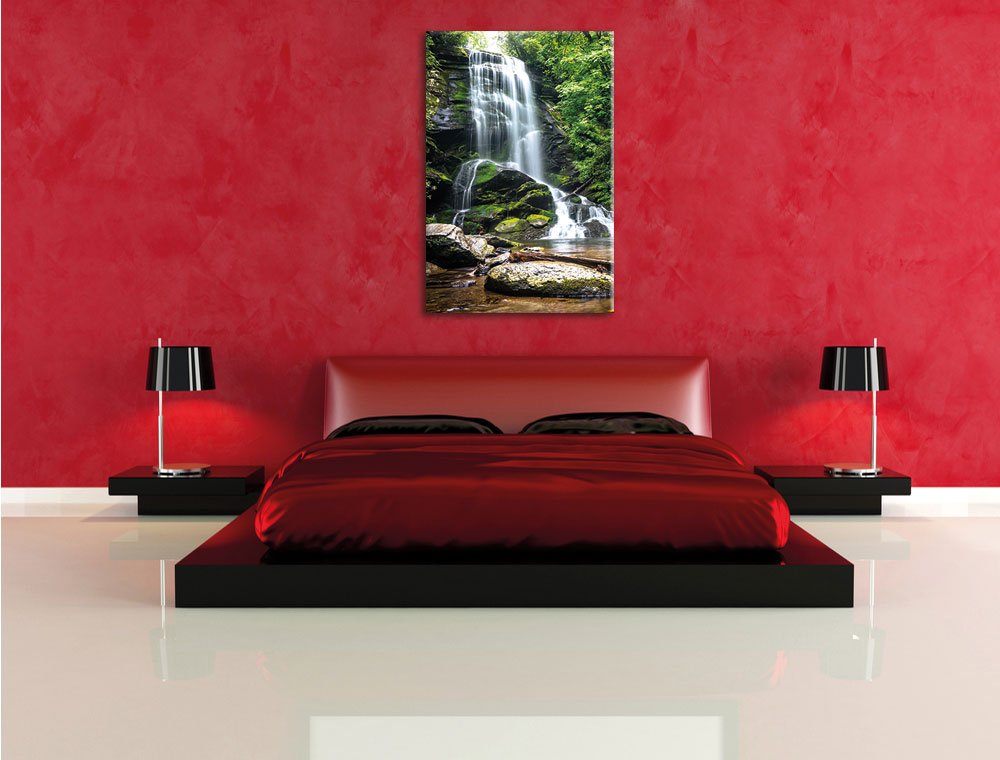 Pixxprint Wunderschöner tropischer Wasserfall, Größe: 120x80cm, Leinwandbild, fertig gespannt, Wandbild, Dekoration, Kunstdruck, kein Poster