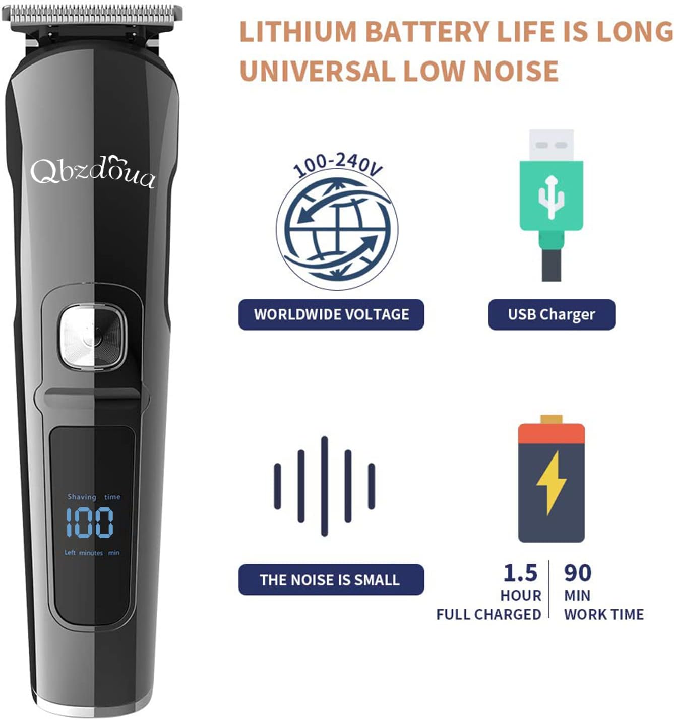 Mens Hair Clipper Beard Trimmer Cordless Mens Grooming Kit Trimmer for Beard Head Face and Body Waterproof IPX7 LED Power Display - Image 5