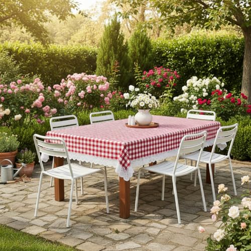 Image of RRC Cotton Dining Table Cover 60 x 90 Inch for 6 Seater, Rectangular Printed Table Cloth with Tassels, Pack of 1 Washable Centre Table Cover, Durable & Fade Resistant