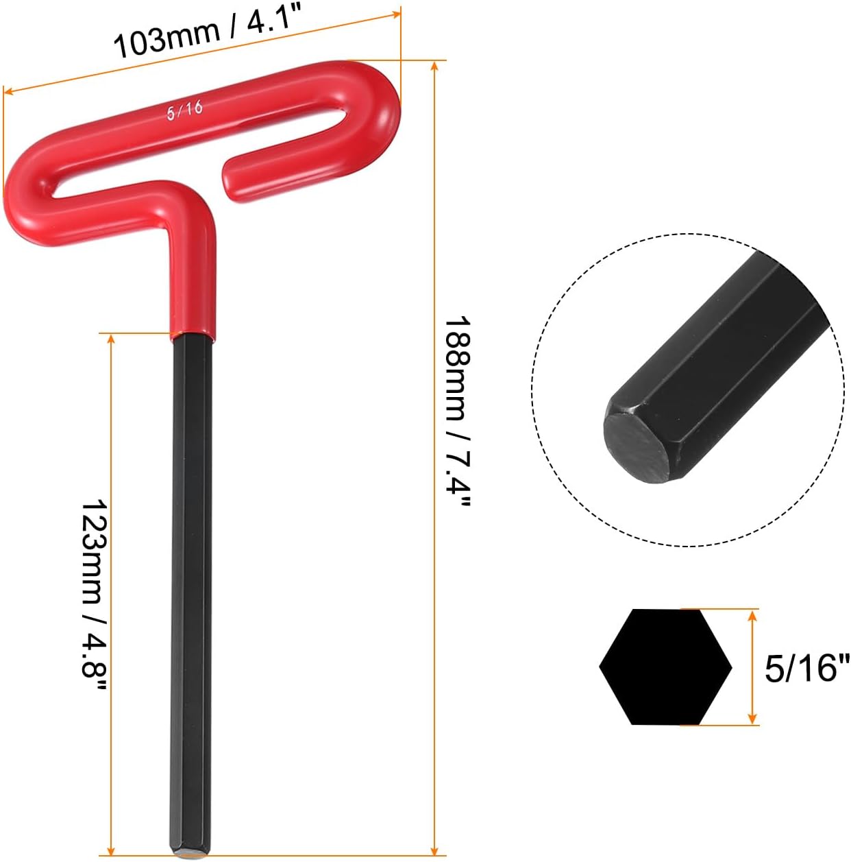 HARFINGTON T Handle Hex Key Wrench 5/16" SAE Long T-Key Hexagon Wrenches Spanner Repair Tool with Cushion Grip