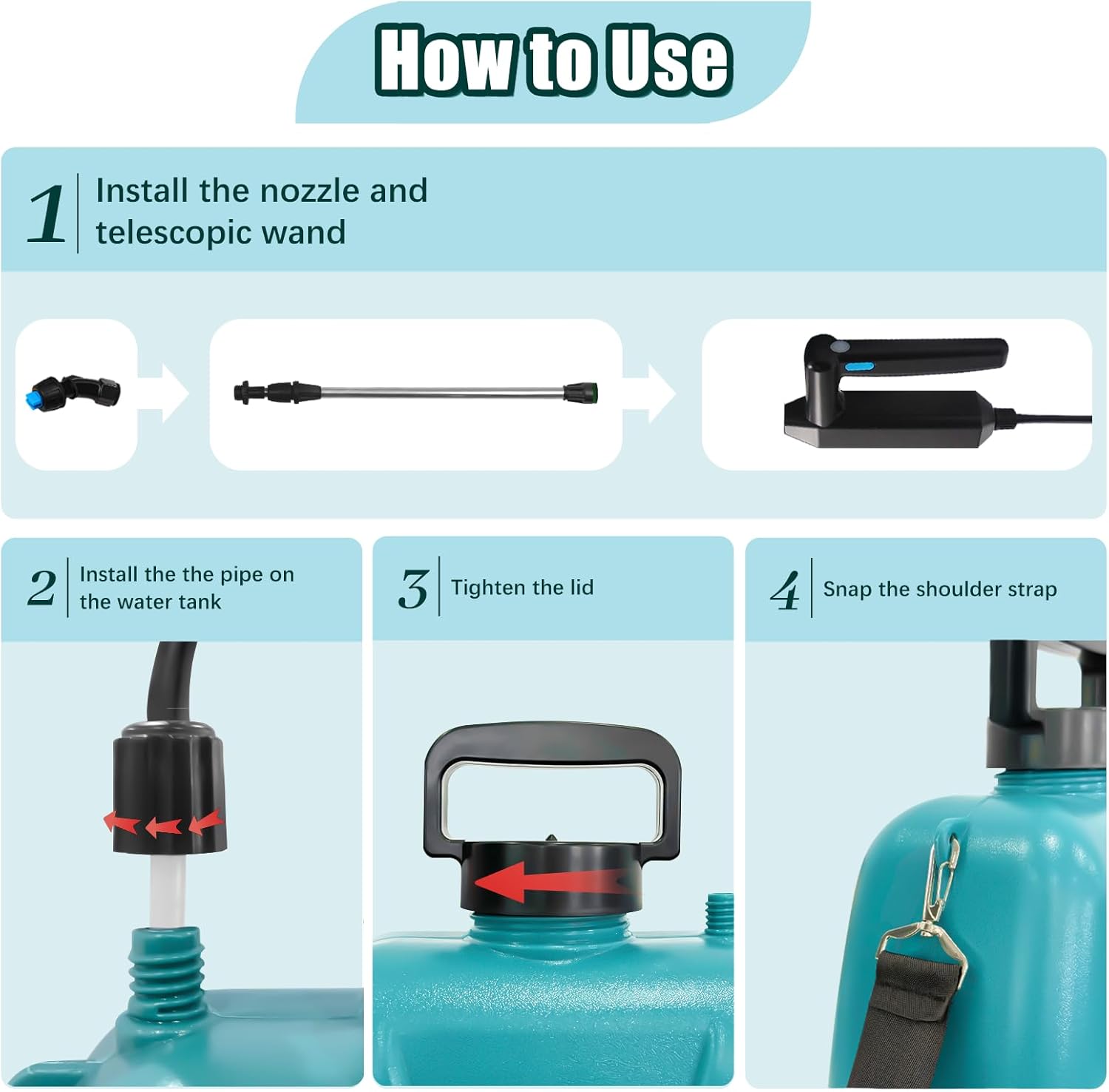 Battery Powered Garden Sprayer with 3 Nozzles, 1.35 Gallon Electric Pump Sprayer with Telescopic Wand and USB Rechargeable Handle, Portable Lawn Sprayer with Shoulder Strap for Gardening