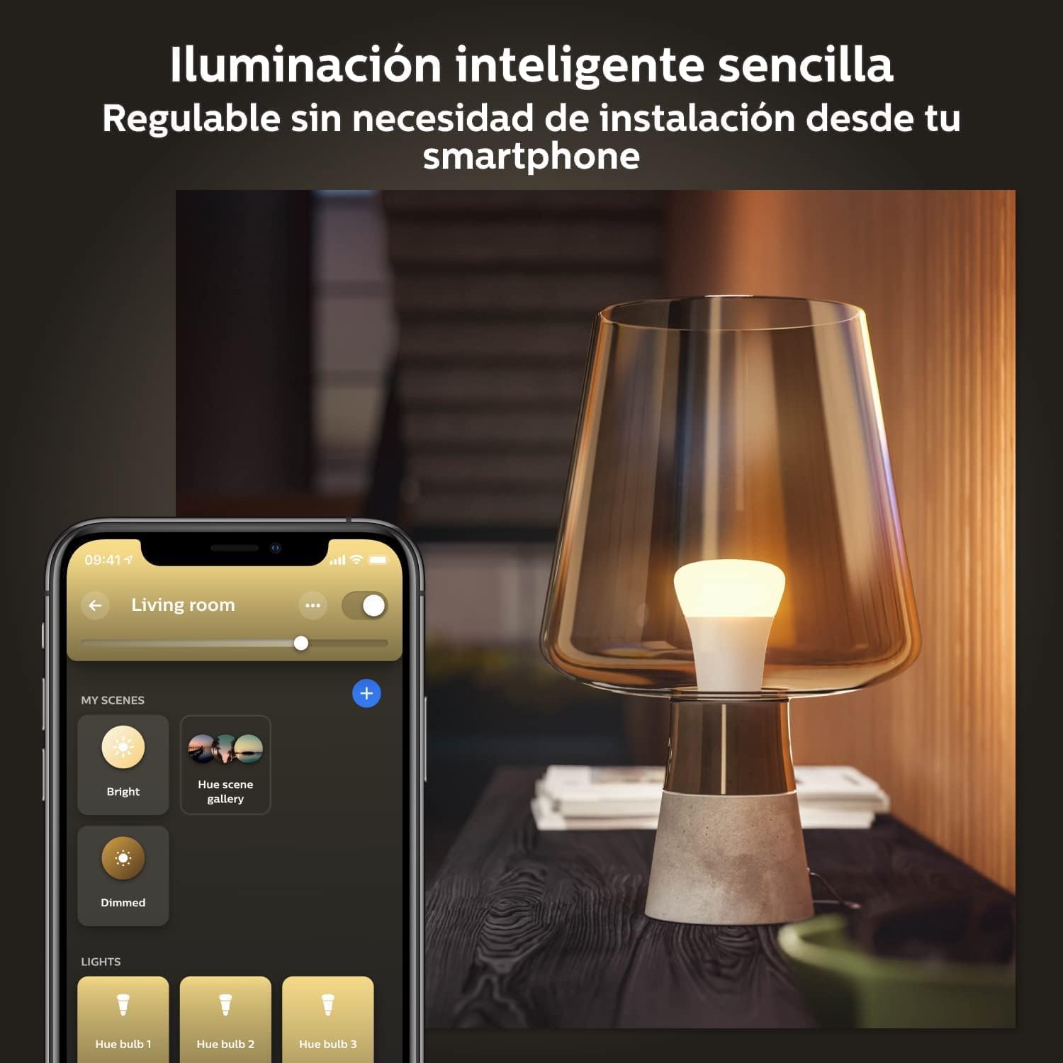 Philips Hue White E27 LED bulb, 810lm, warm white, dimmable, controllable via app, compatible with Amazon Alexa (Echo, Echo Dot), pack of 2, old generation