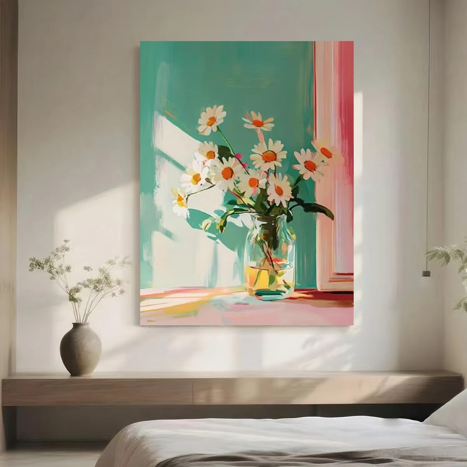 TZKBDMA Daisy Art Poster - Modern Home Decor Canvas Wall Retro Wildflower Bouquet, Ideal For Living Room, Bedroom, Bathroom(40x60cm/Without frame)