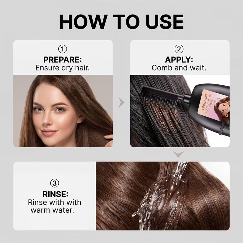 Image of Permanent Herbal Hair Color Shampoo Comb with Plant-Based Formula & Nourishing Hair Care Suitable for All Hair Types &, Natural Hair colur for Even Coverage for women, men,Color Stick200ml (Golden Brown)
