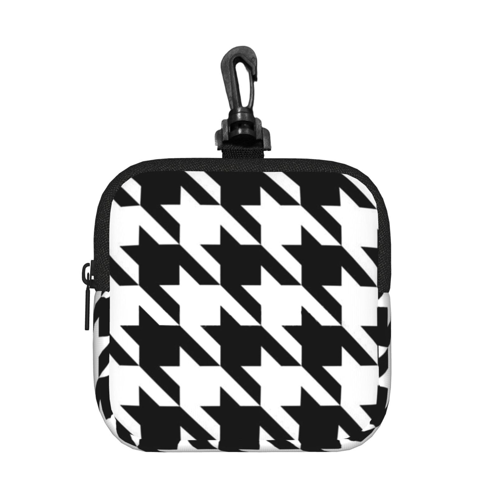 Ercgad Unisex Black Houndstooth Print Square Storage Bag Travel Toiletry Cosmetic Organizer Pouch Lightweight Reusable