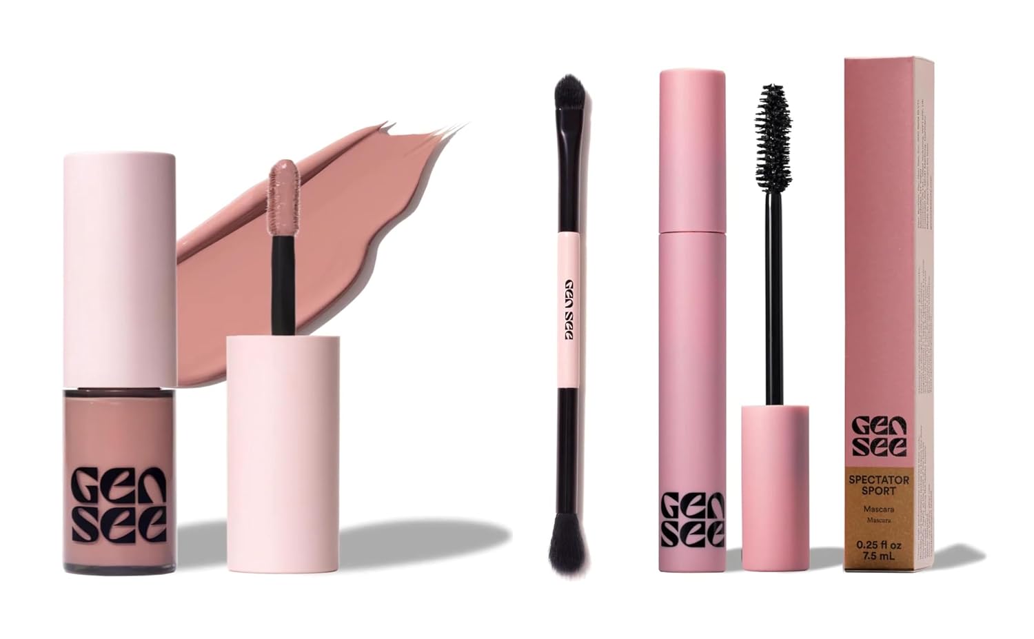 Gen See Rose Water Matte Eyeshadow, Brush & Mascara Bundle – Liquid Eyeshadow, Dual Tip Blender Brush & Spectator Sport Waterproof Mascara – Vegan Cruelty-Free
