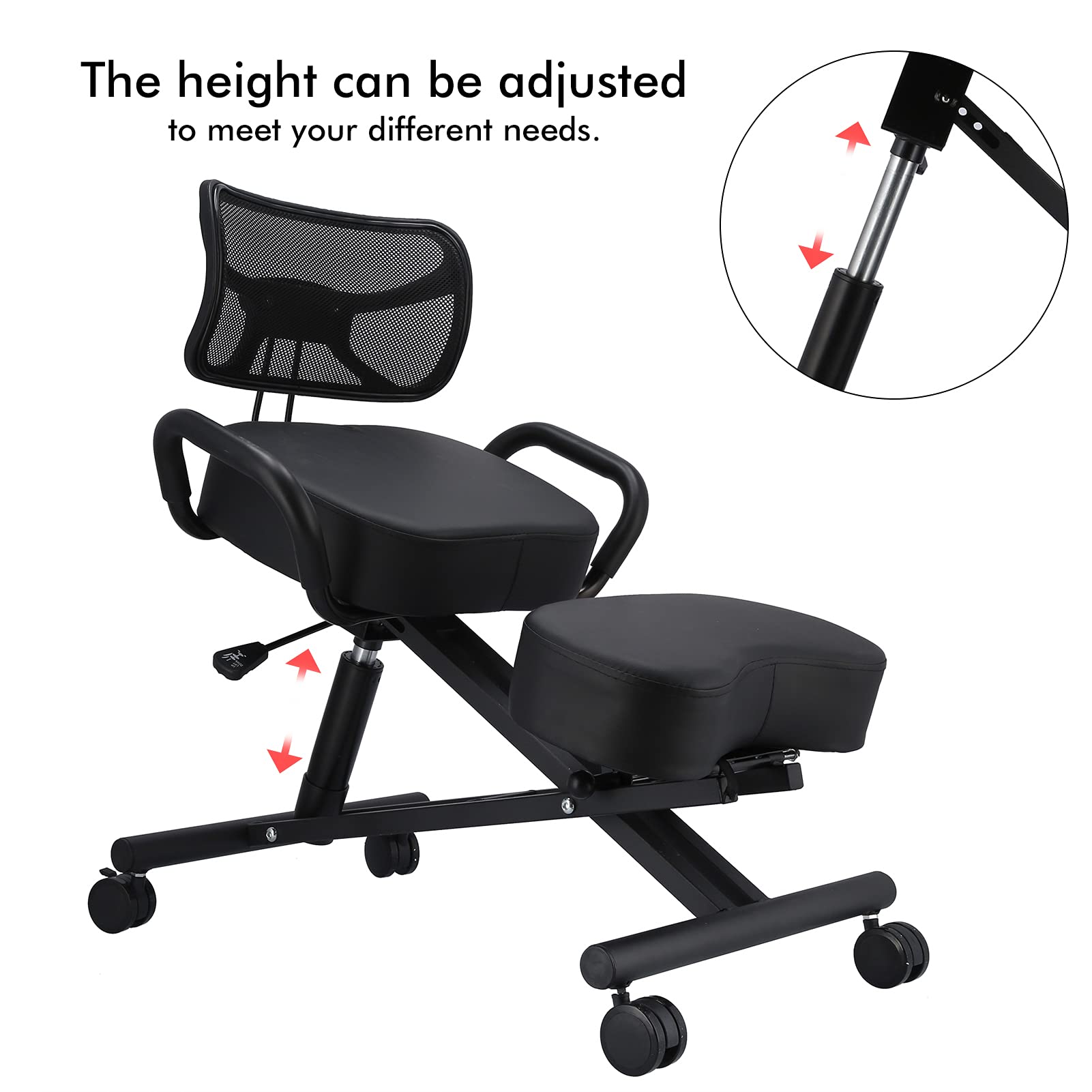 Ejoyous Chaise à Genoux Ergonomique, Chaise à Genoux à Support Dos avec Coussins Confortables, Améliorez Votre Posture avec Un Siège Incliné, Tabouret Réglable pour La Maison Et Le Bureau 74x46x90cm