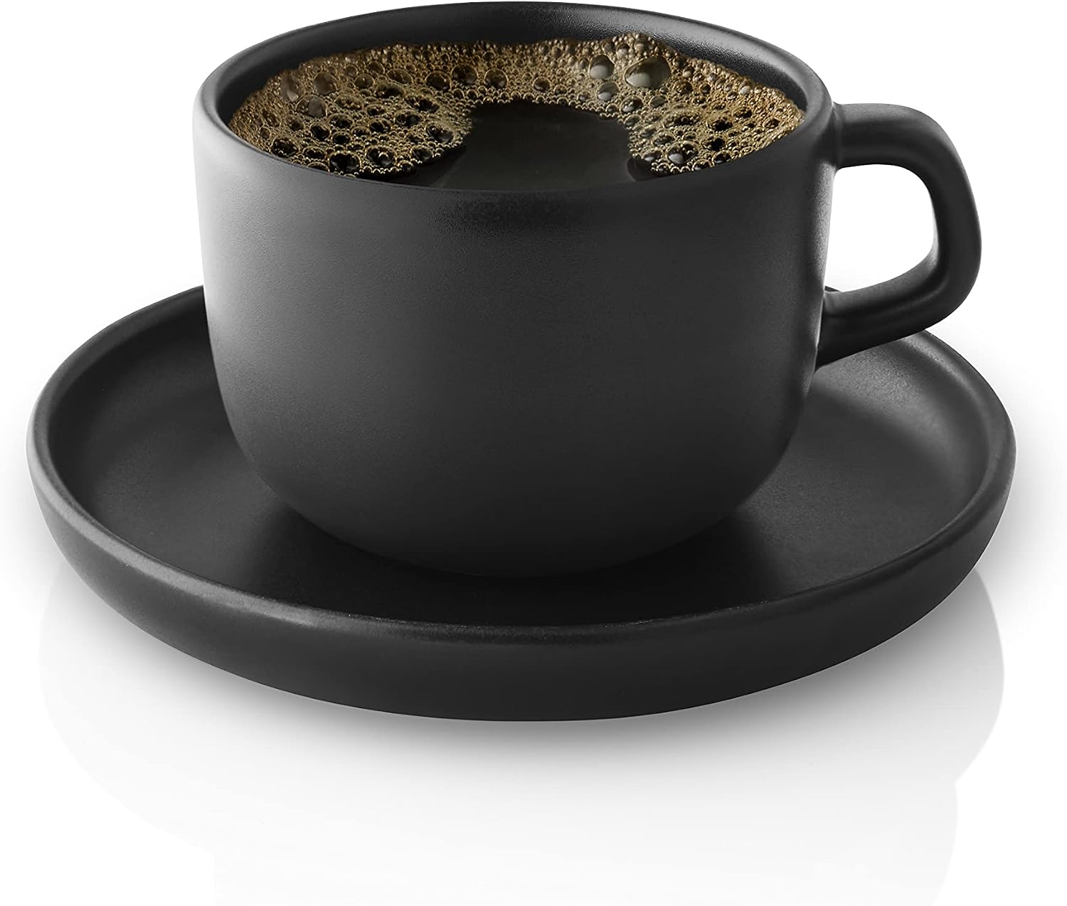 Eva Solo | Nordic Kitchen Coffee Cup & Saucer Set | 6.5 oz / 20cl Ceramic Mug | Dishwasher & Microwave Safe | Black Stoneware | Danish Design, Functionality & Quality | Black