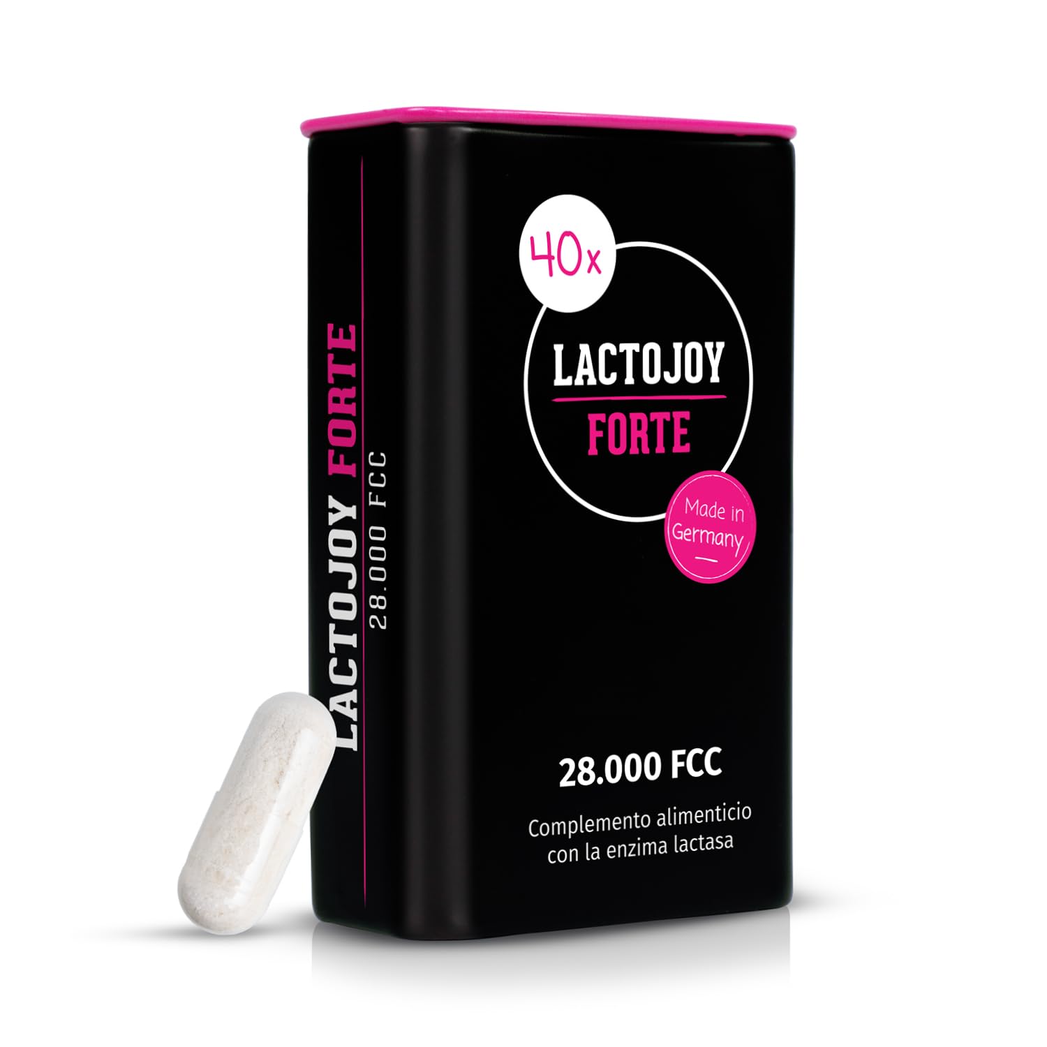 LactoJoy FORTE 28.000 FCC – Cápsulas Lactasa con Efecto Depósito 6h – 40 Cápsulas Veganas – Intolerancia a la Lactosa – Sin Aditivos ni Gluten – FABRICADO EN ALEMANIA – Enzimas Digestivas
