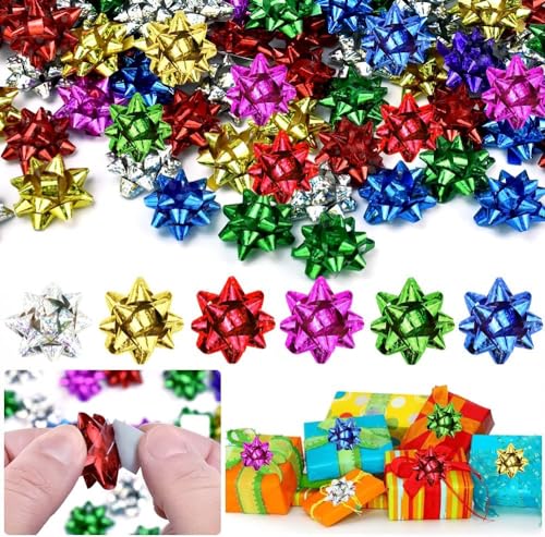 RMENOOR 150 Lazos Regalo Navidad Pequeños 2,5 cm Lazos Regalo Adhesivos para Navidad Mini Lazos de Cinta Lazos Decorativos...