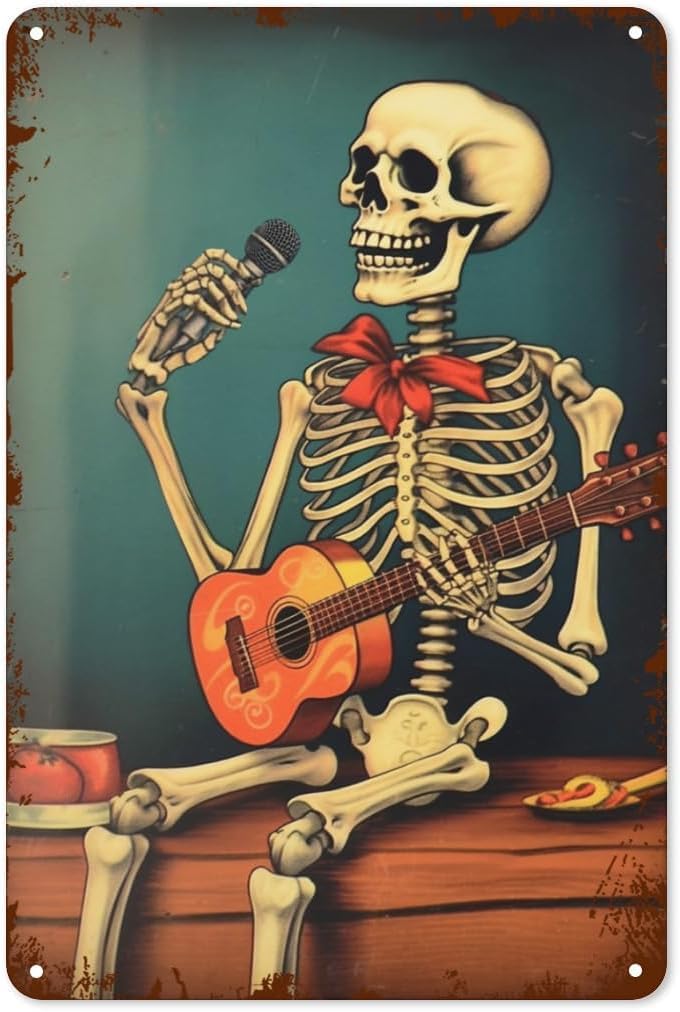 Panneau Décoratif Métal Humoristique Squelette "Vous Perdre Du Poids" - Décoration Murale Halloween, 20x30 Cm