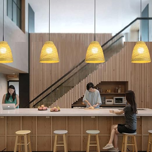 HAIIQU Henneptouw Geweven Hanglamp Natuurlijke Rieten Lampenkap Moderne Handgeweven Hanglamp Met 1 Lamp Kroonluchters Koepelvormige Geweven Holle Plafondlamp voor Kookeiland, Woonkamer, Eetkamer photo 2