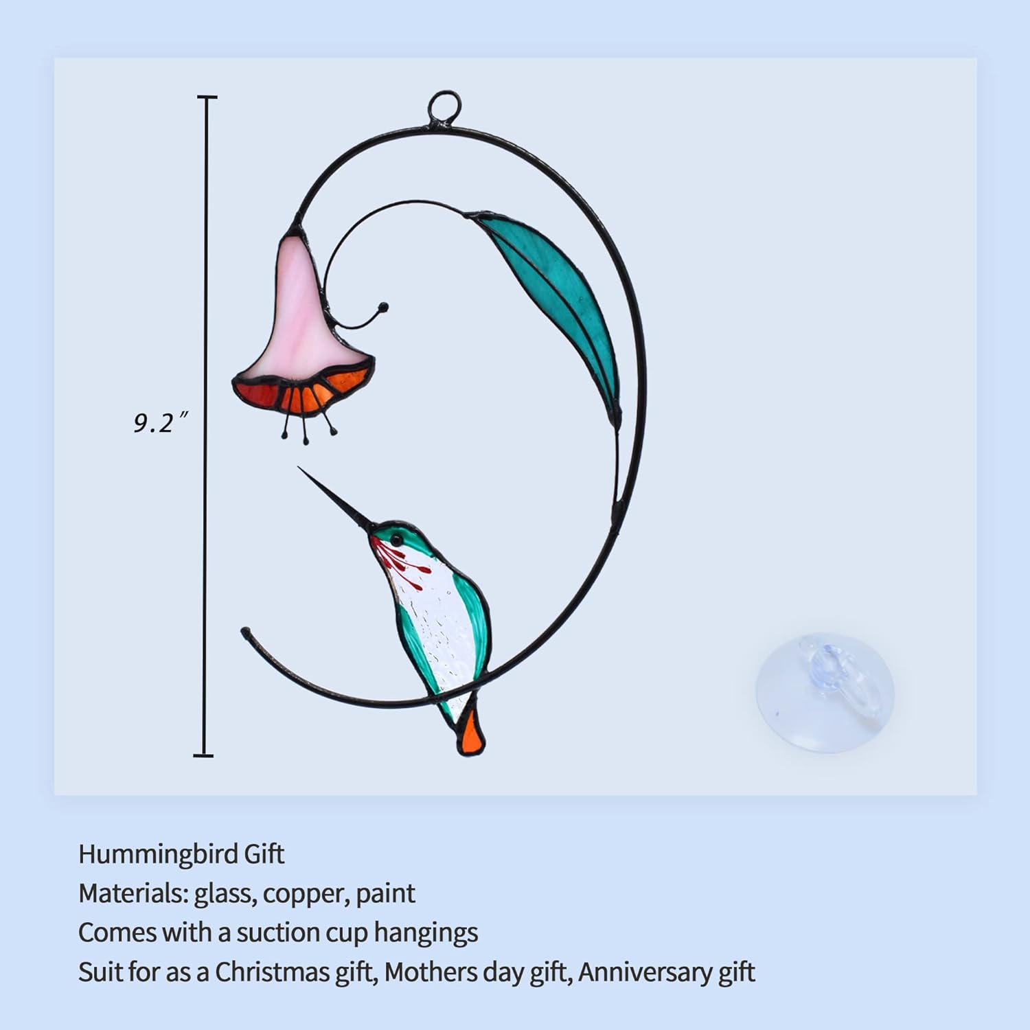 Lolitarcrafts Hummingbird with Flower Stained Glass Suncatcher Bird Stained Glass Window Hangings Hummingbird Gift for Home Decor (Green) - Image 2