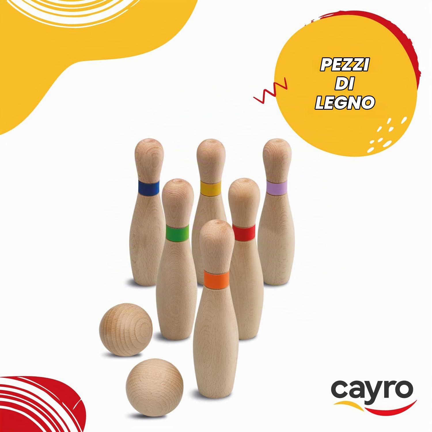 Cayro - Bowling - + 3 Anni - Modello Grande In Legno - Divertente Gioco Da Tavolo - Bambini E Adulti - Include 6 Birilli E 2 Palline - Da 2 A 8 Giocatori