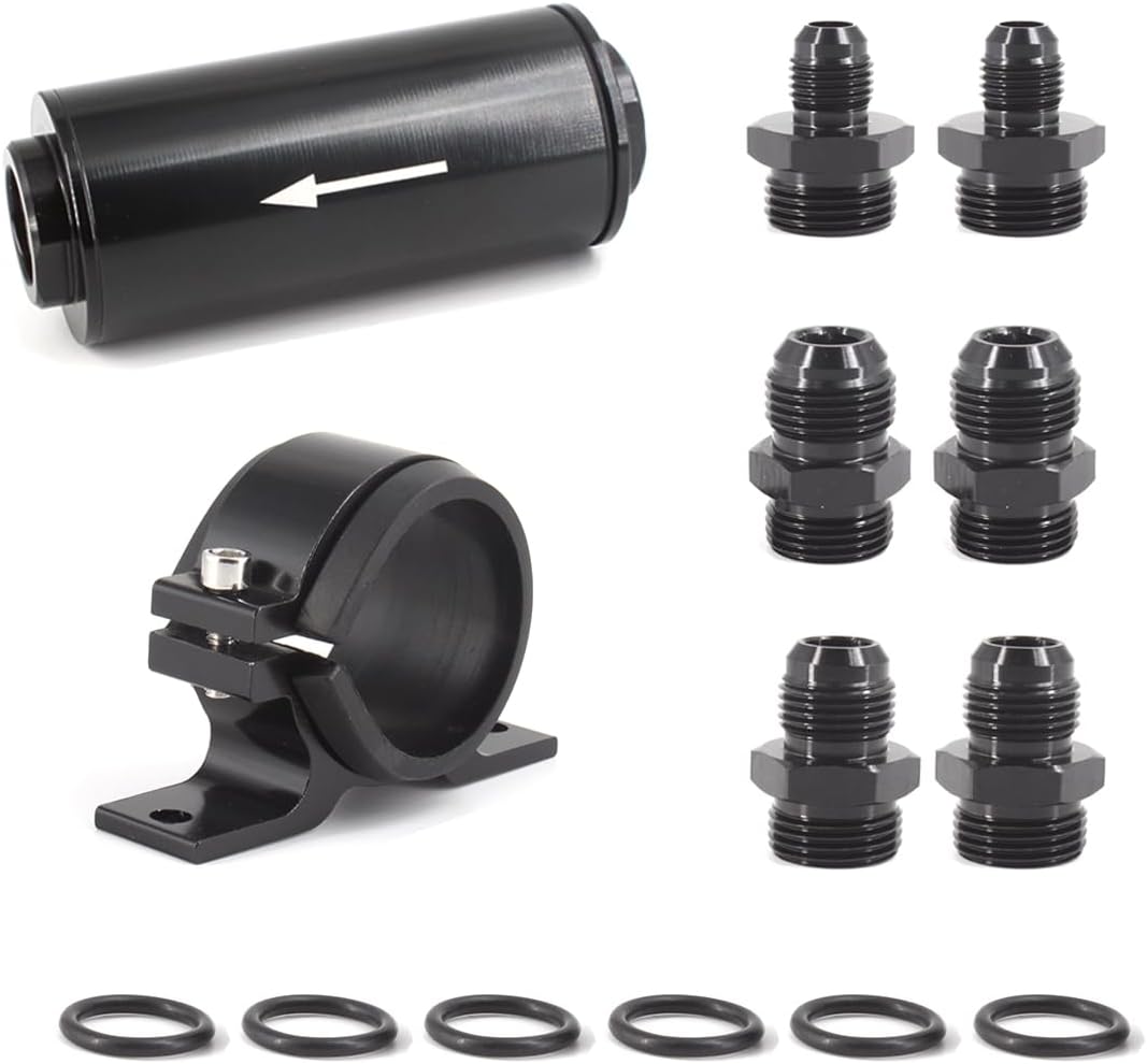 10 MICRON Inline Fuel Filter with 6AN 8AN 10AN Adapter&Bracket Clamp 50MM Universal Mount Bracket