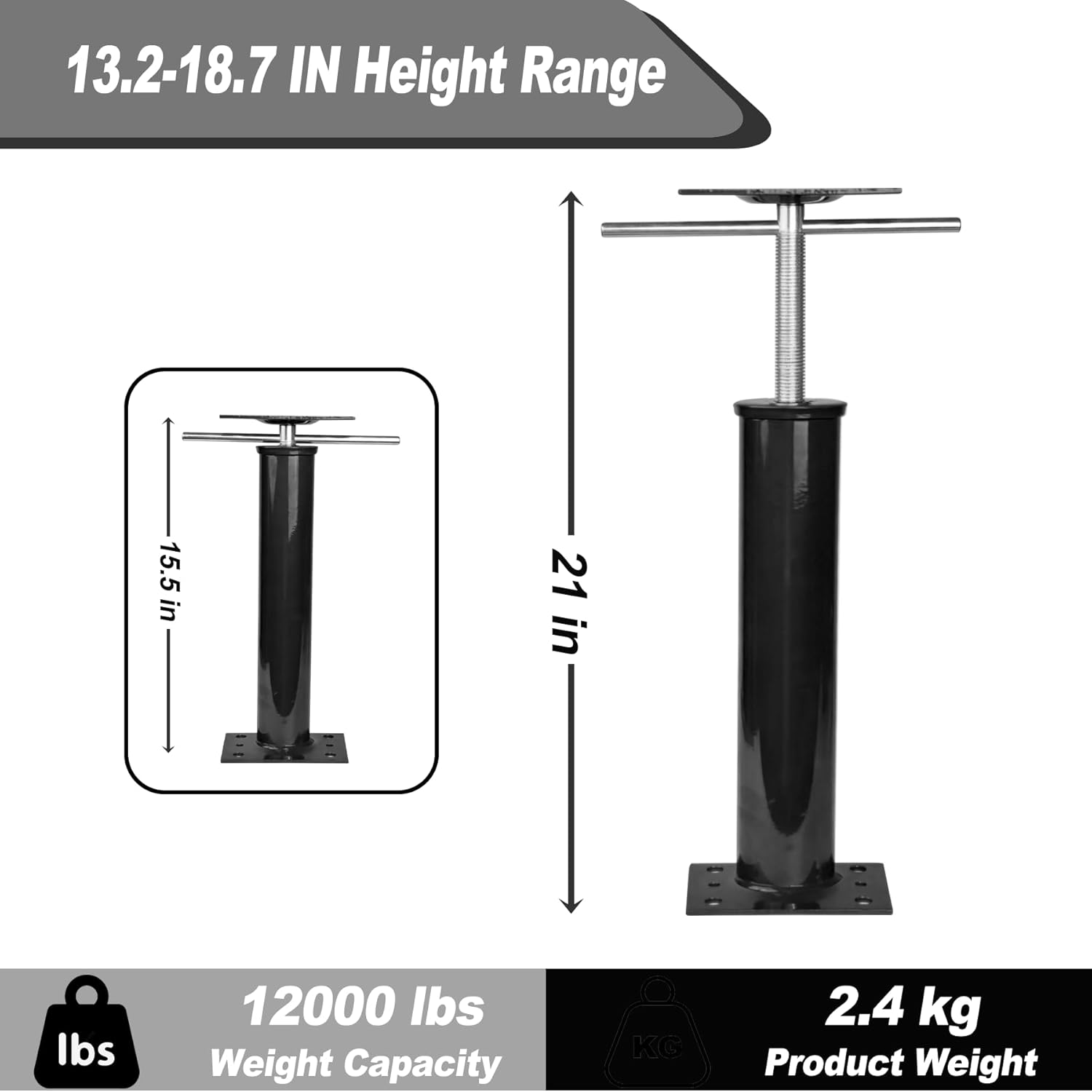 House Jacks for Lifting and Leveling, 15.5" - 21" Height Range, 12000 lbs Max Load Capacity Per Unit, Floor Jack Post Pole Jacks, Adjustable Support Beam Basement Leveling Jack