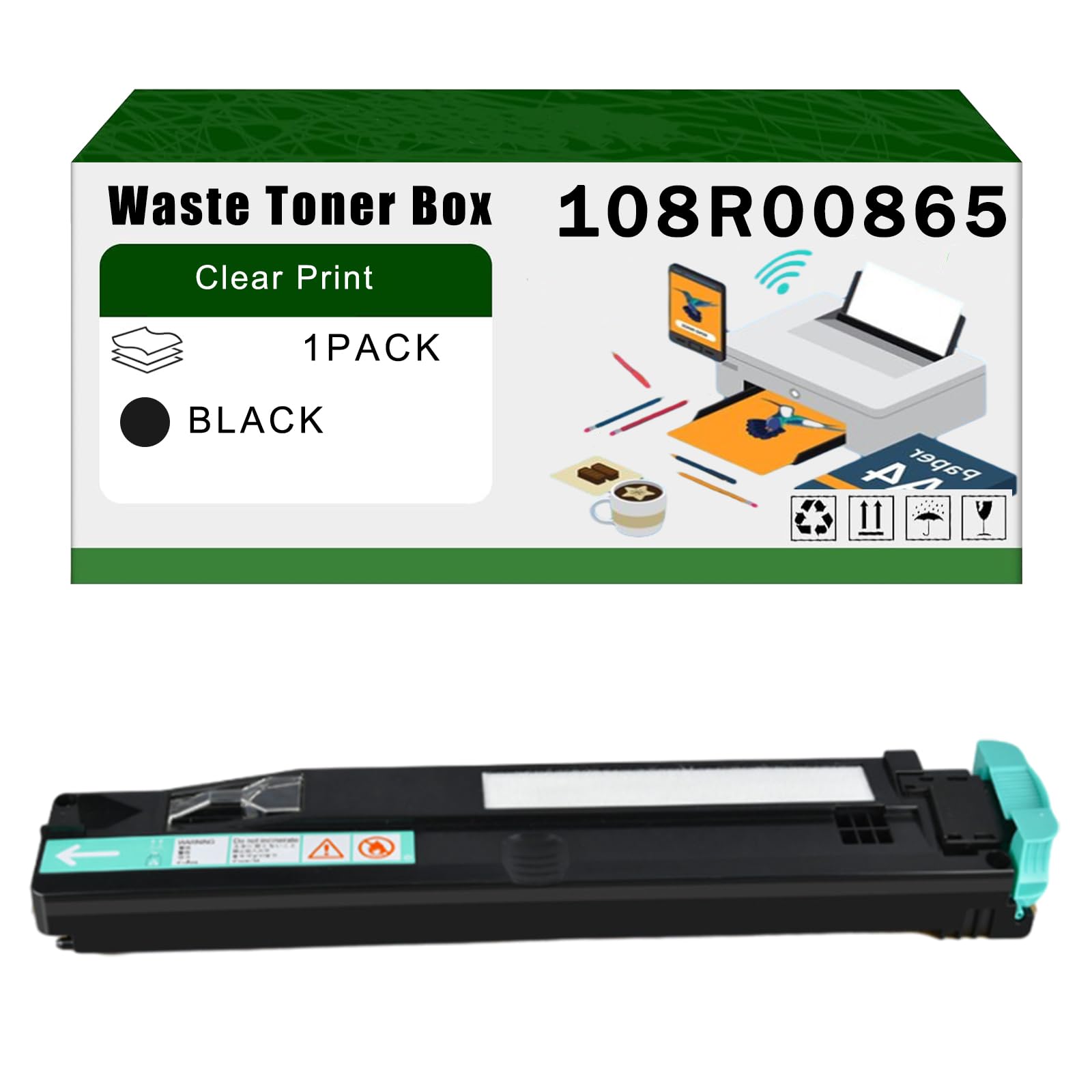 Compatible for Xerox 108R00865 108R865 Waste Toner Box Phaser 7500 7500DT 7500DN Printers, High Yield 55000 Pages Bright Clear Colors (1 Pack Black)