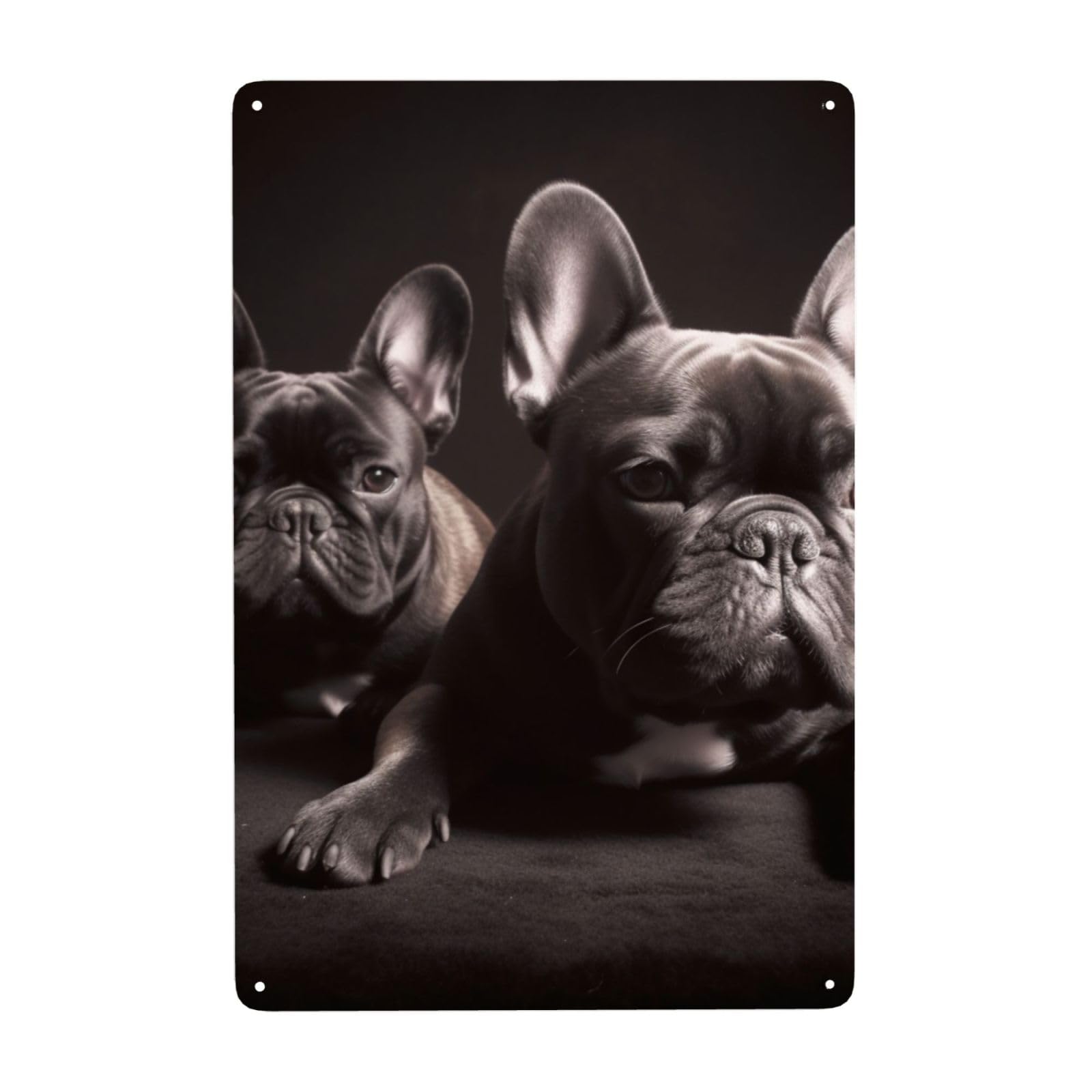 Fodpand White Vintage Tin Signs Metal Retro Wall Art Decor - Wall Hanging Decorative Plaque 8X12 Inch, Bulldog Metal Signs For Home Yoga Cafes, Funny Metal Poster For Gifts