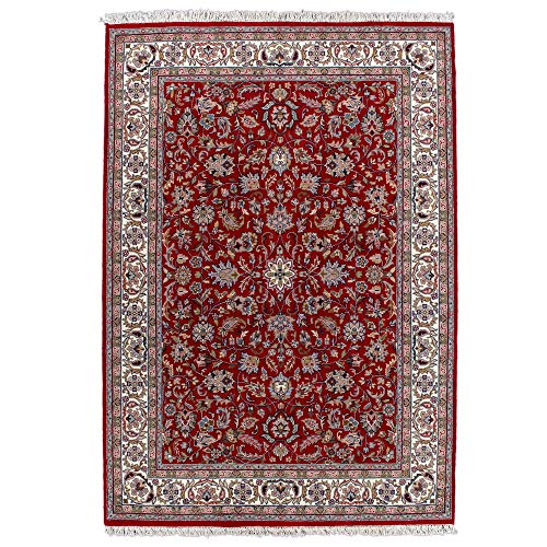 THEKO | Traditioneller Orientteppich aus 100% Schurwolle Perserteppich mit Isfahan Muster | handgeknüpft | Rot | 40x60cm