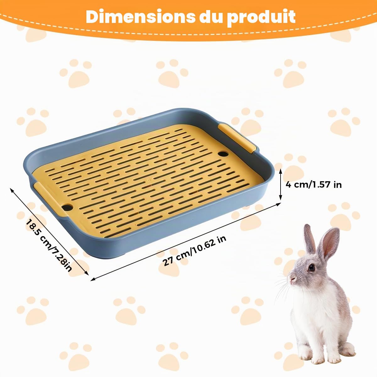 Bac Litière Rectangle pour Lapin, Hamster, Cochon d'Inde 27x18.5x4 cm Plateau avec Grille