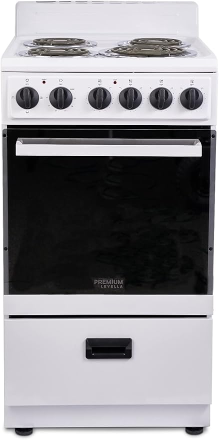 Premium Levella PRE2025GW 20 in Freestanding Electric Range with 4 Coil Burners and 2.2 Cu. Ft. Single Oven Capacity with Lower Storage Drawer in White