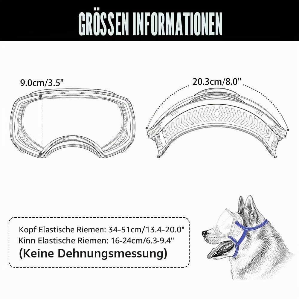 Hundebrille mit Weit Sichtfeld, Große Hunde Sonnenbrille, UV-Schutz Winddichte Schneedicht Hund Fliegerbrille mit verstellbarem Riemen für mittlere und große Hunde