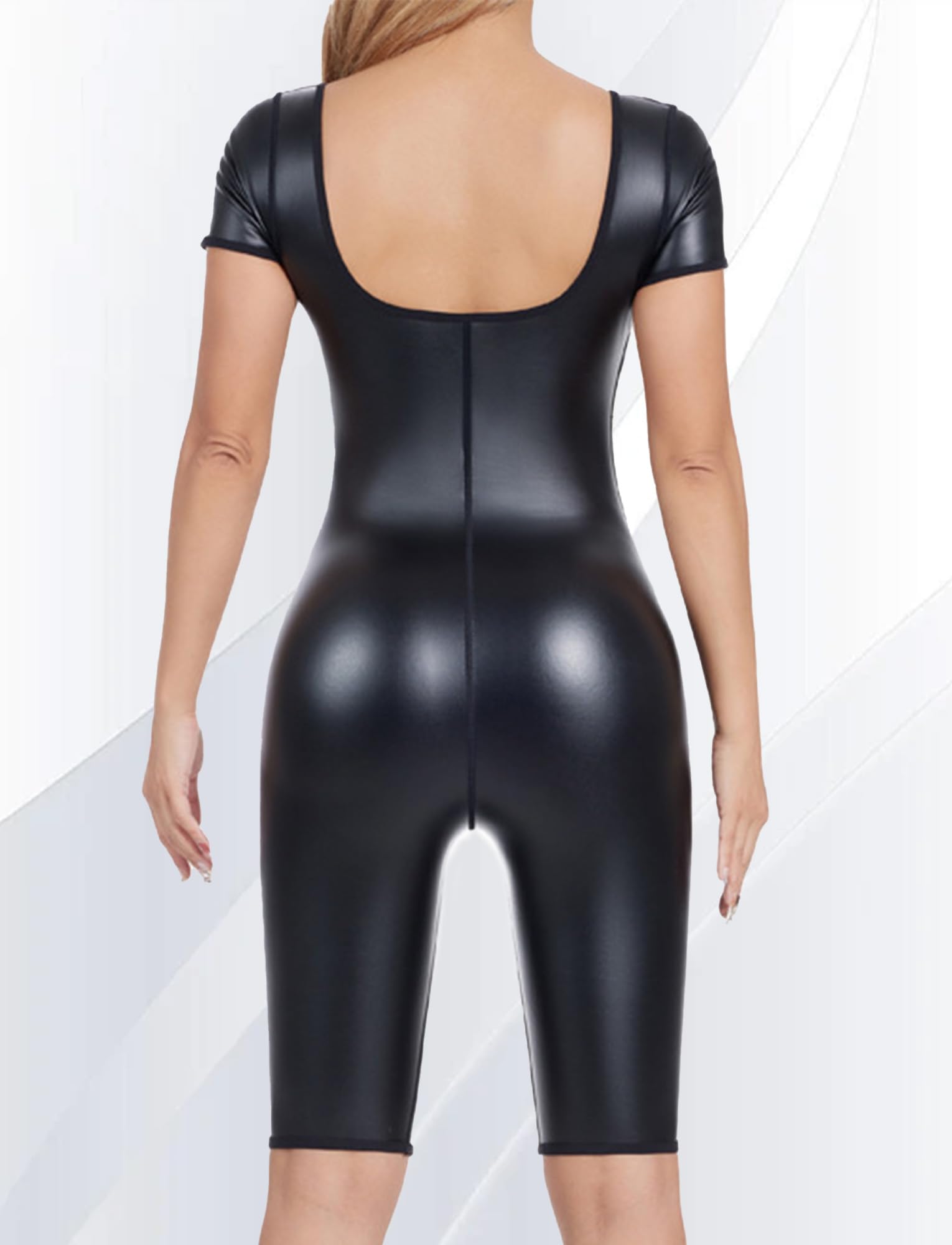 Damen Sexy Bodysuit Leder Jumpsuit Playsuit Festival Outfit Body Bauchweg Kostüm Rave Party S-4XL