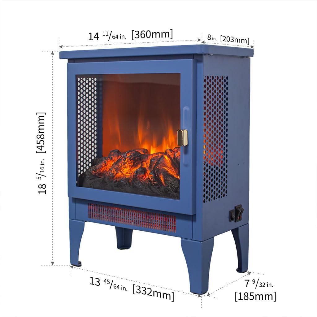 17" Electric Fireplace Stove, Freestanding Fireplace Stove with 3D Flame Effect and Remote, Low Noise Linear Fireplace with Overheating Protection for Living Room,Bedroom,Black