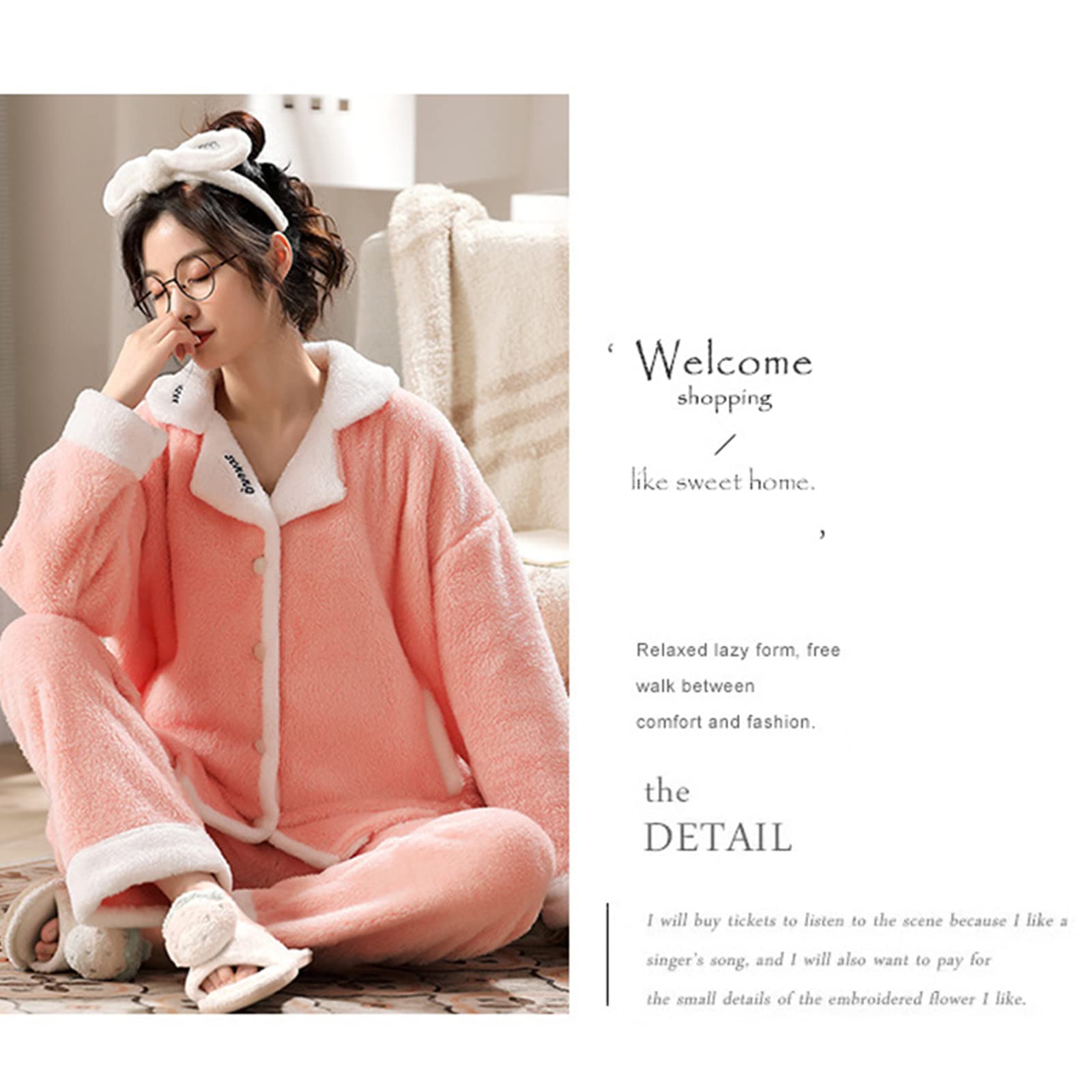 Herbst Winter Frauen Pyjama Set, Flanell Fleece, Warm, Langärmelig, Heimanzug, Nachtwäsche, Verdicken, Weiche Loungewear