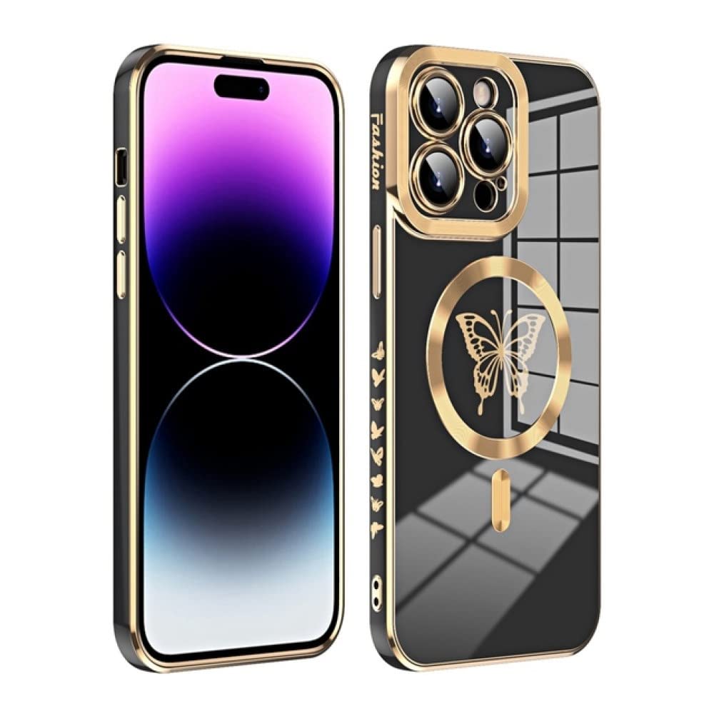Coque pour iPhone 14 Plus et 13 Pro protection arrière souple noire motif papillon - 8