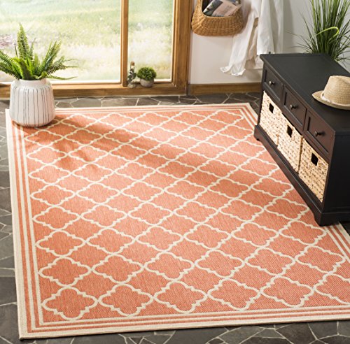 SAFAVIEH Linden Collection 4' x 6' Rust/Cream LND121P Trellis Indoor/ Outdoor Non-Shedding Easy scrubbing Patio Backyard Porch Deck Mudroom Accent-Rug