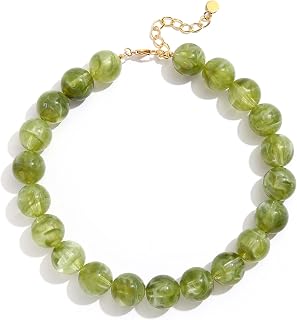 Chunky Beaded Necklace for Women 20MM Oversized Resin Bead Statement Necklaces Trendy Boho Summer Beach Necklace Bold Vacation Jewelry