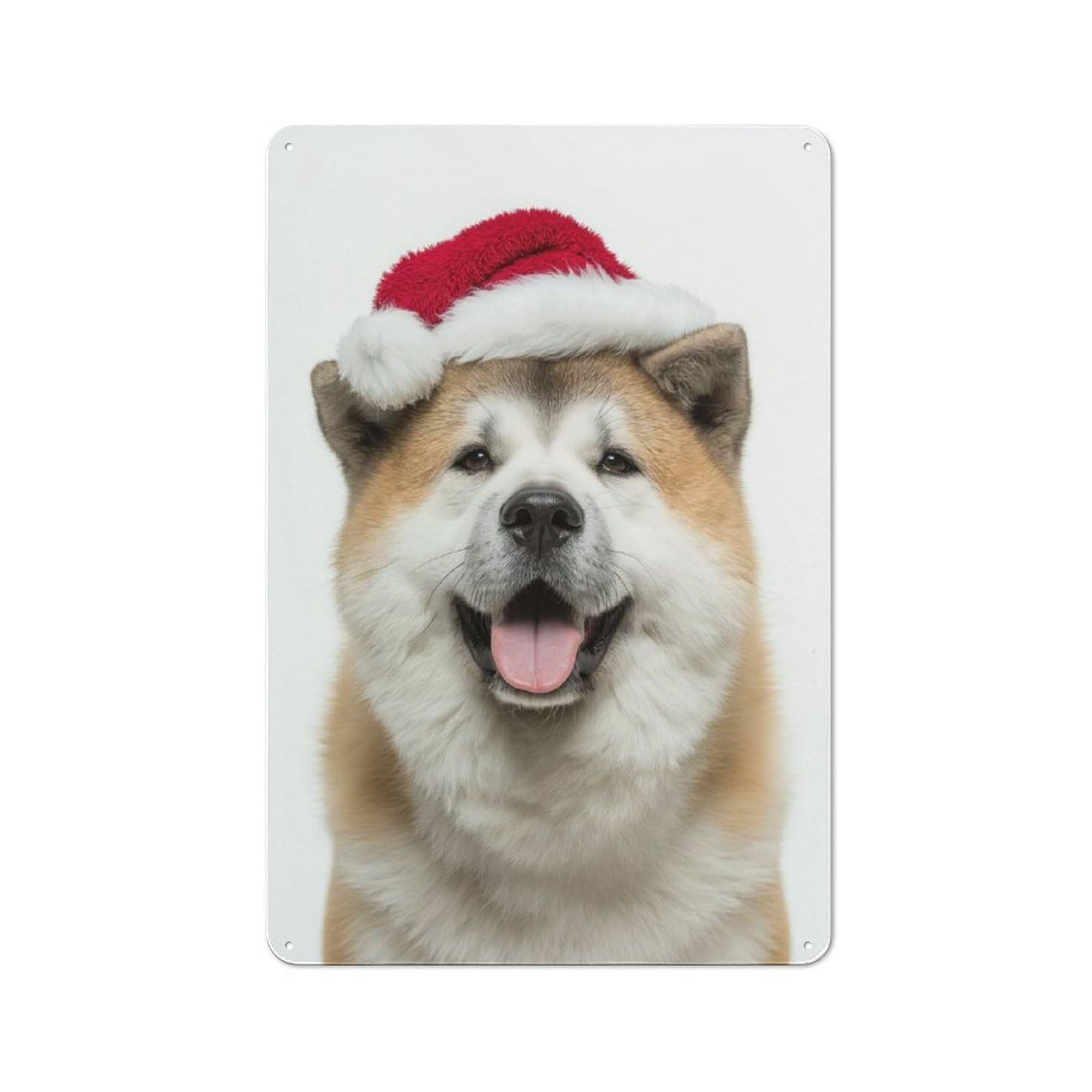 Junmoney Akita Dog Wearing Santa Hat Metal Wall Sign With Design 30X20cm, Vintage Industrial Wall Art For Workshop, Basement, Shed Or Games Room